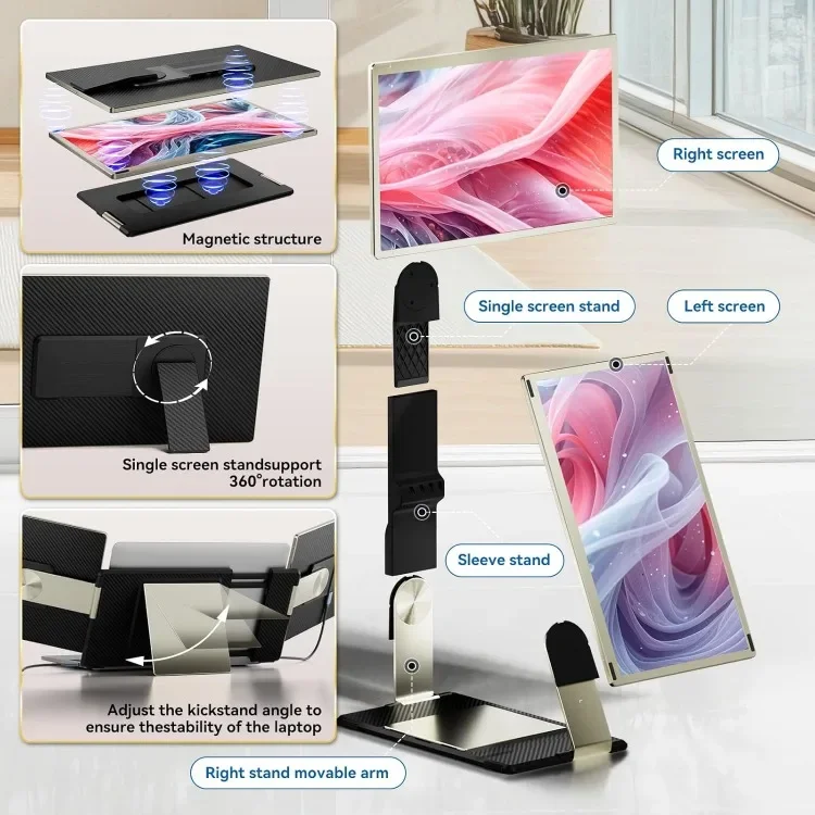 ضمان الأصالة. موسع شاشة الكمبيوتر المحمول 15.6 بوصة، 120% sRGB FHD 1080P IPS موسع شاشة الكمبيوتر المحمول الثلاثي مع Hub US