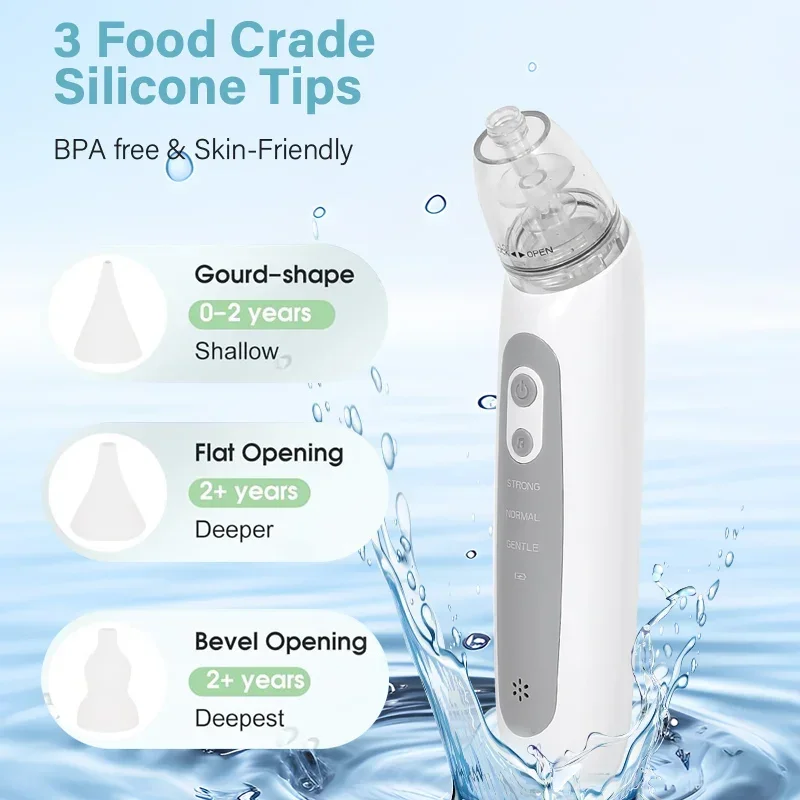 

Baby Electric Nasal Aspirator Automatic Nose Cleaner with Music 3 Silicone Tips Portable Gentle Suction Nasal Care Tool