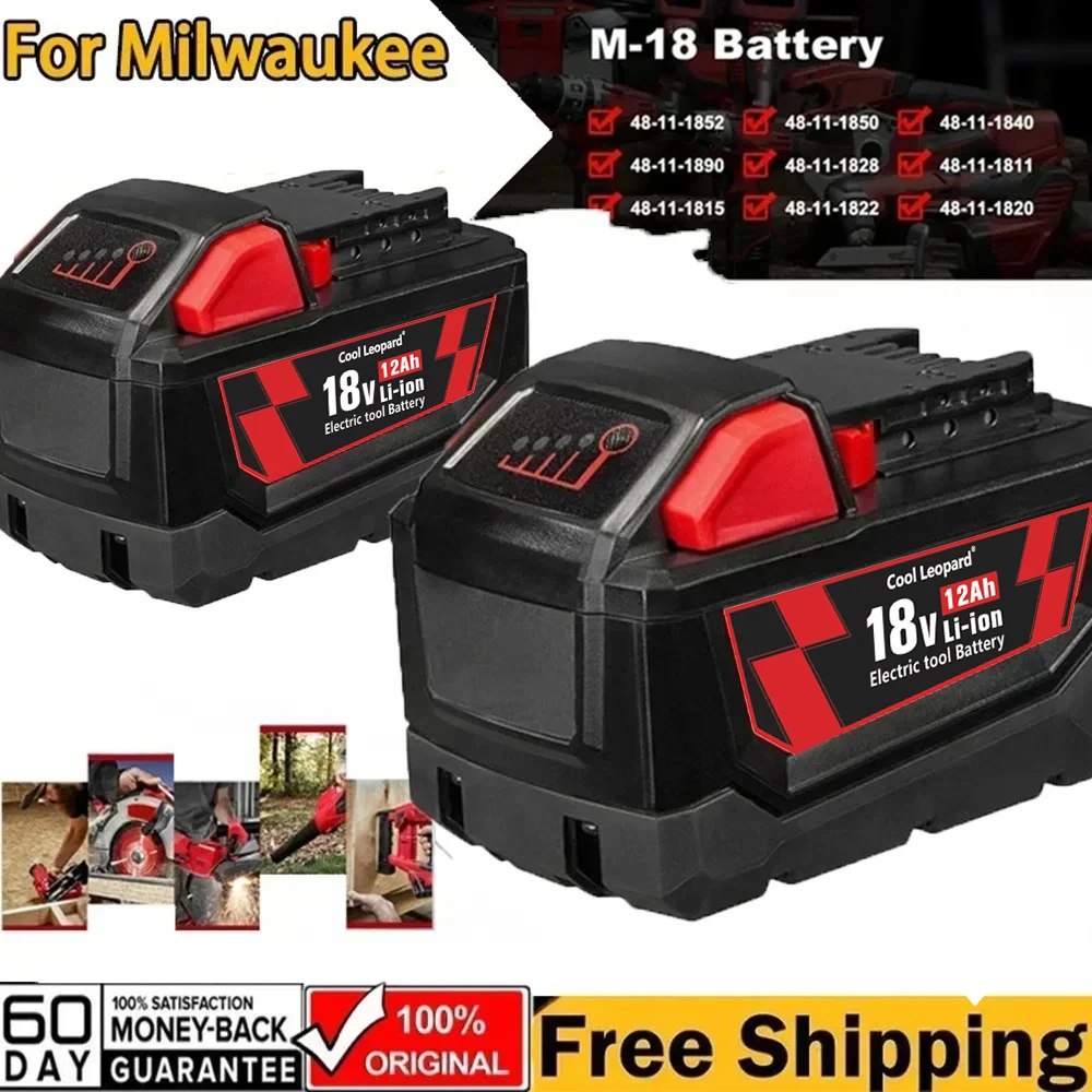 For NEW Orignal Milwaukee M18 Battery 12.0Ah Replacement Lithium Battery for Milwaukee M18 48-11-1815 48-11-1850 2604-22 Battery