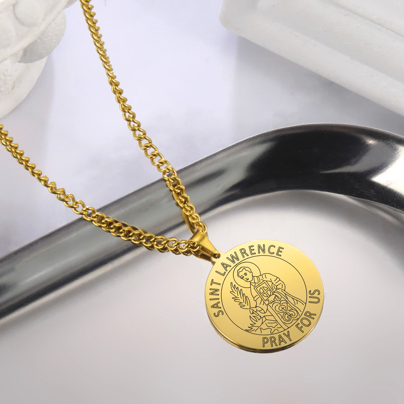 Dawapara Saint Christopher Medaille Halskette Jesus Truet In Sie Amulett Katholischen Schmuck Reisende Fahrer Geschenke Edelstahl – Detail 15