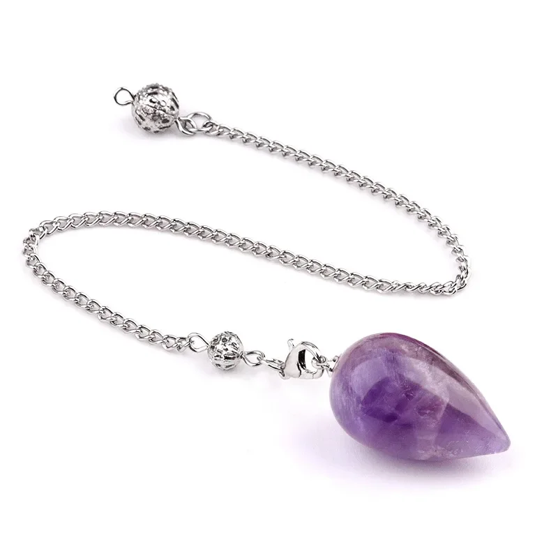 6pcs Water Drop Natural Stone Dowsing Spiritual Divination Pendulum Wicca Healing Crystal Pointed Pendule Reiki Jewelry