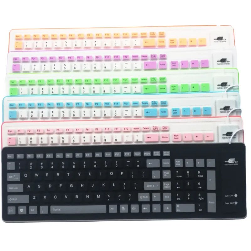 

Foldable Silicone Keyboard Mute Typing Waterproof Dustproof USB Wired Waterproof Keyboard 103 Keys For Computer Laptop