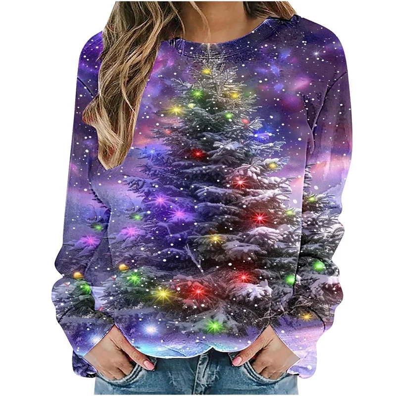 

Harajuku 3D Printing Funny Christmas Trees Sweatshirts Reindeer Xmas Graphic Ugly Christmas Sweatshirts Mens Round Neck Hoodies