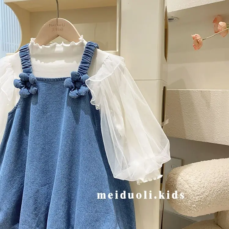 Girls' Spring and Autumn Winter Clothing Set 2025 New Style Baby Girl's Stylish Top Denim Skirt Two Piece Set Trendy