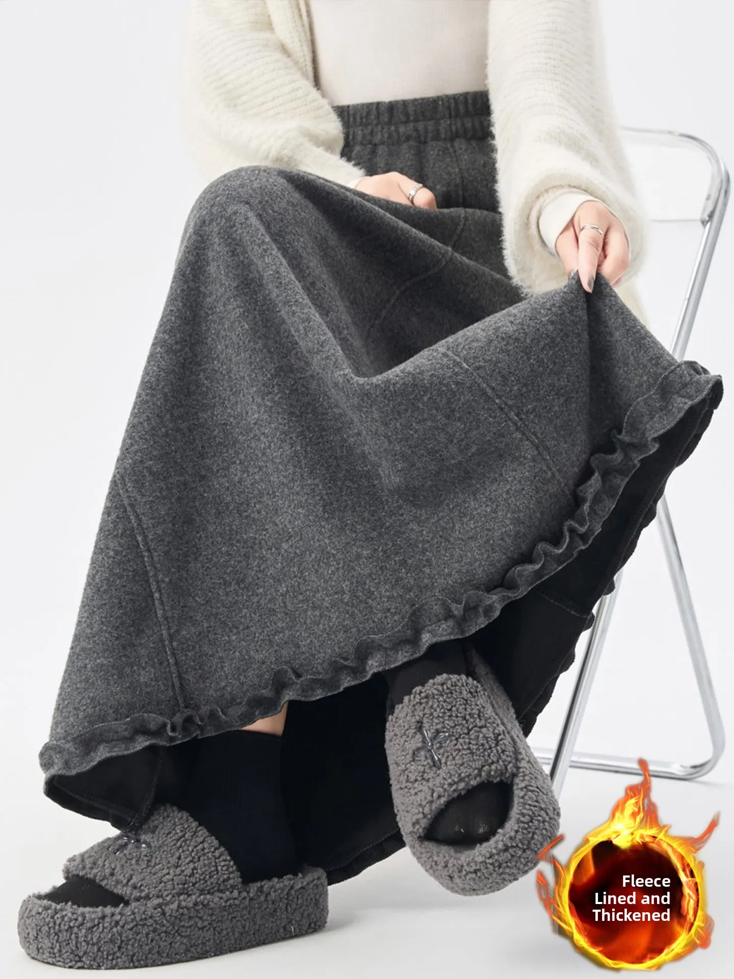 Sweet ey jupe en laine femme taille haute taille élastique décontracté Sle pétale singe jupe longue avec bois ain