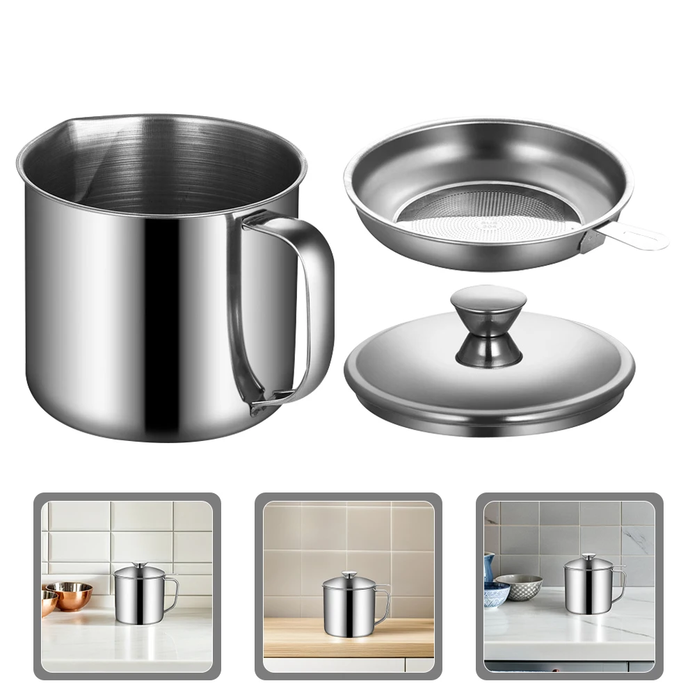 

2pcs Stainless Steel Grease Strainer Fine Mesh Oil Separator Kitchen Bacon Grease Container Cooking Oil Strainer Pot For Frying