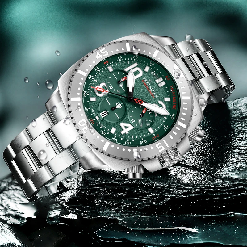 FeelNever Simple Dial Quartz Man Watch Business Luxury Stainless Steel Waterproof Luminous Sapphire Glass Calendar Men's Watches