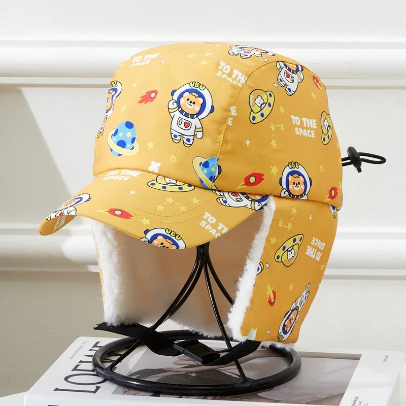 Autumn Winter Hat Color Printing Astronaut Ear Protection Fleece Lei Feng Cap Warm Outdoor Thermal Windproof