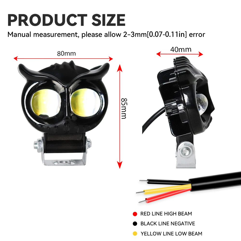 Motorcycles Led Headlight Fog Light Car Dual Color Owl Design Head Light ATV Scooter for Auxiliary Spotlight Lamp Accessories image 2