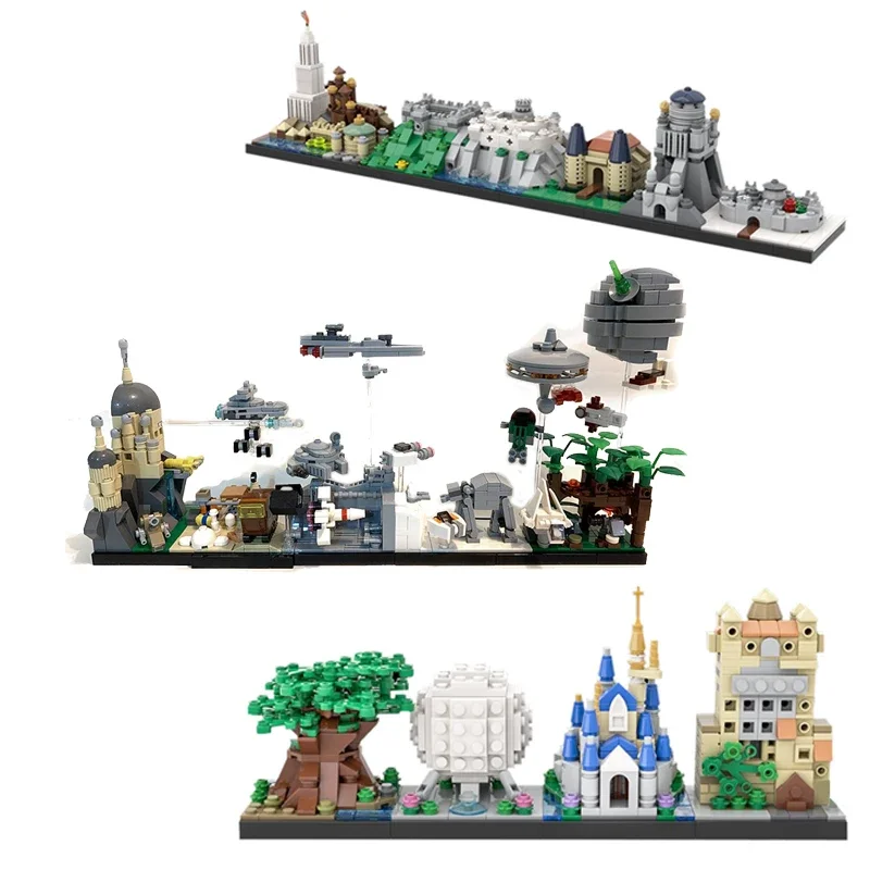 Skyline Architecture MOC Back Future Buildings Fairy Tale Magic Castle House Movie Building Blocks Home Decoration Toys Children