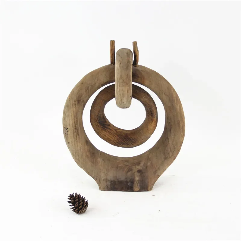 Handmade Wooden Abstract Sculpture Creative Desktop Ornament Modern Art Decor for Home Office Porch Unique Handcrafted Gift