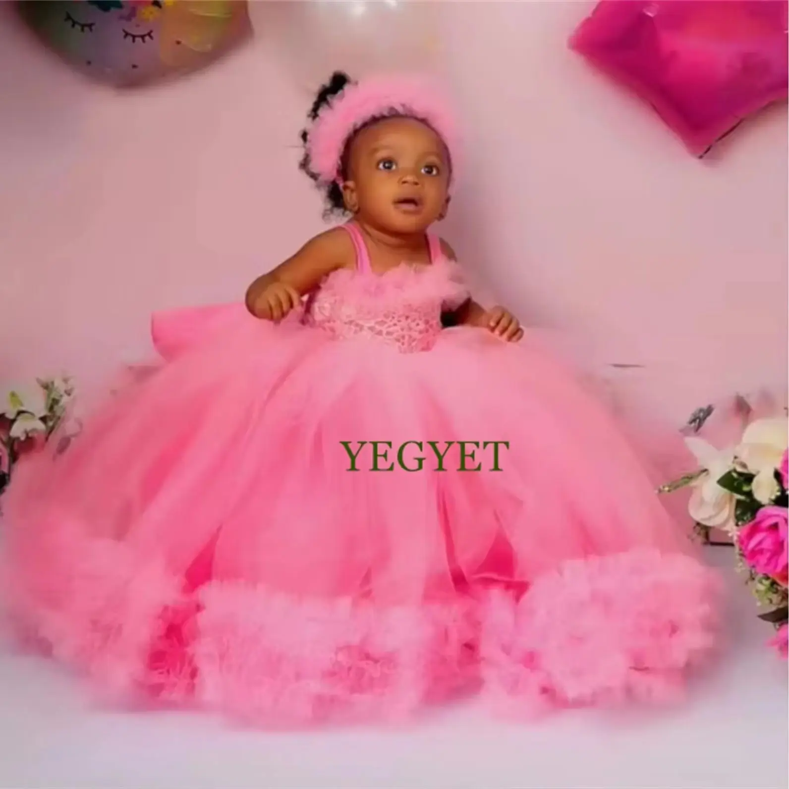 

Бальное платье по индивидуальному заказу, платье с цветочным узором для девочек на свадьбу, с вырезом лодочкой, без рукавов, платье для первого дня рождения для фотосъемки особых мероприятий