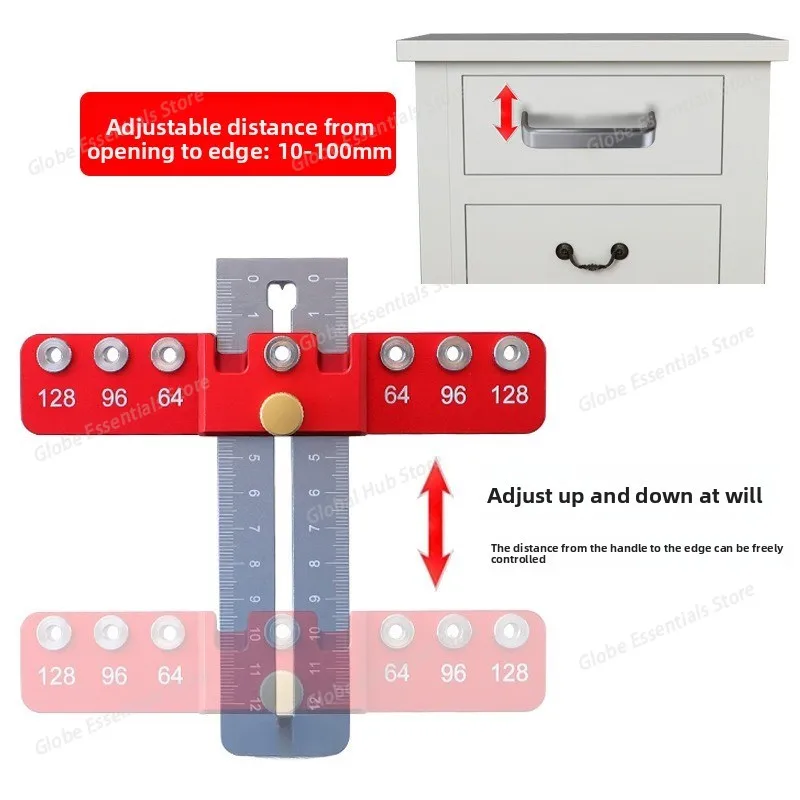 Drill Guide Punch Locator Template Ruler Adjustable Woodworking Drilling Locator for Cabinet Handles and Pulls Hole Punch Tool