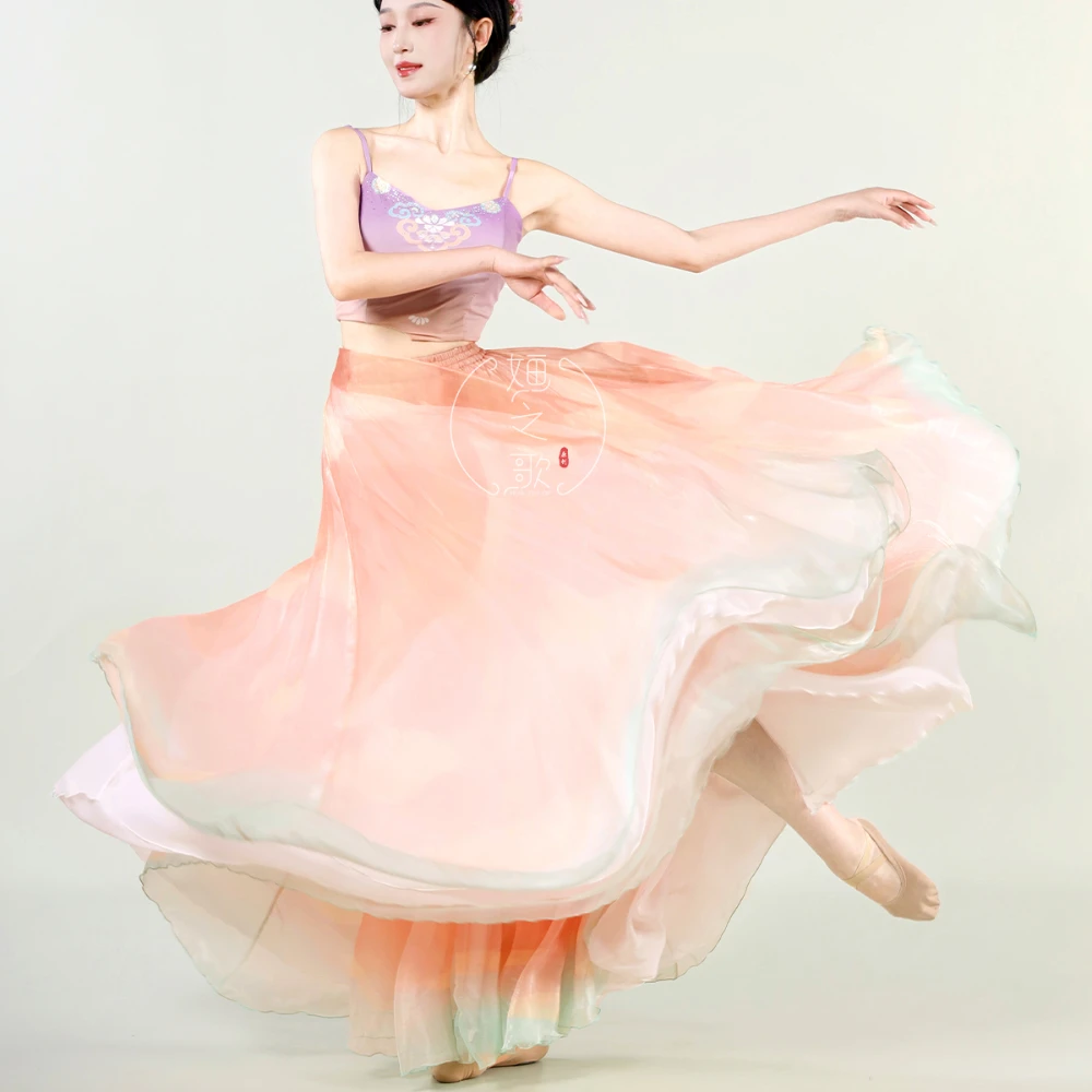 Peony flower gradient color classical dance costume 720 degree ancient style fairy air elegant large swing skirt