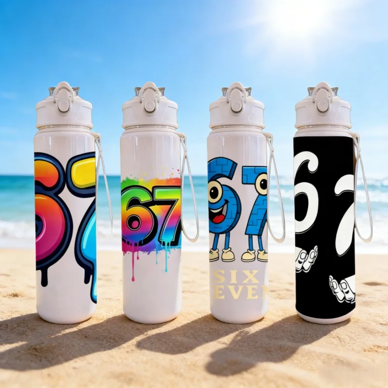 

3D Printed Number 67 Pattern Lightweight Leak Proof Travel Drink Bottle,Reusable. Suitable for Office,Gym,Outdoor Sports, Yoga,