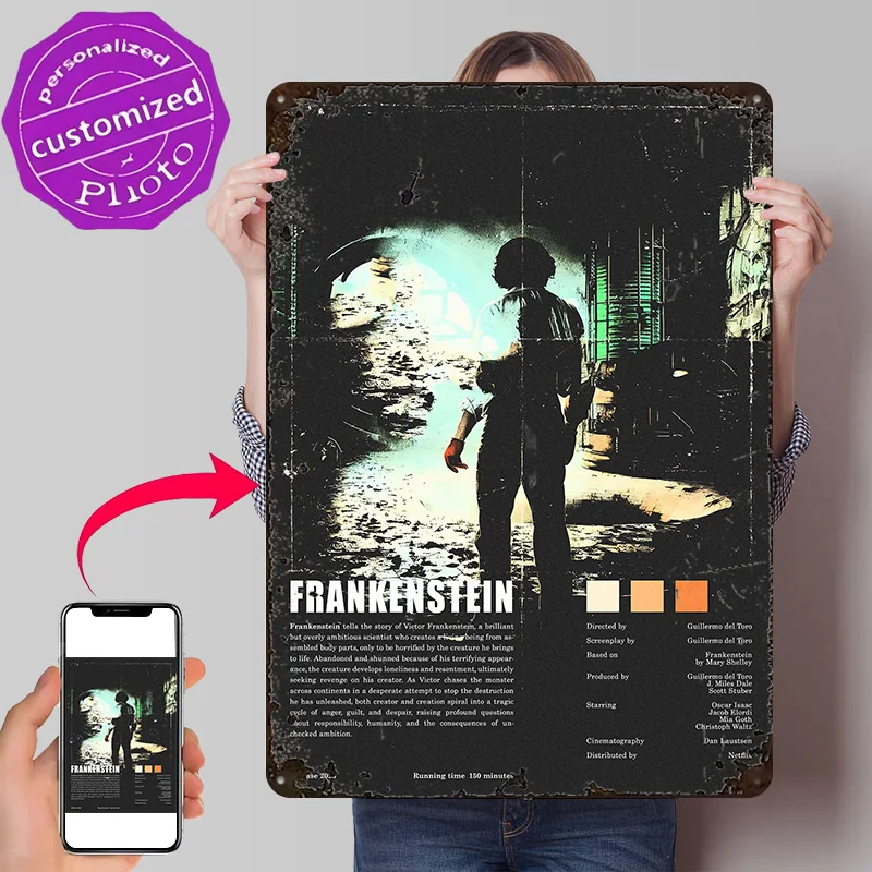 Frankenstein 3D Texture Metal Poster Customized Wall Art Tin Sign Gift for Mancave Vintage Home Decor Accessories Wand Deko Room