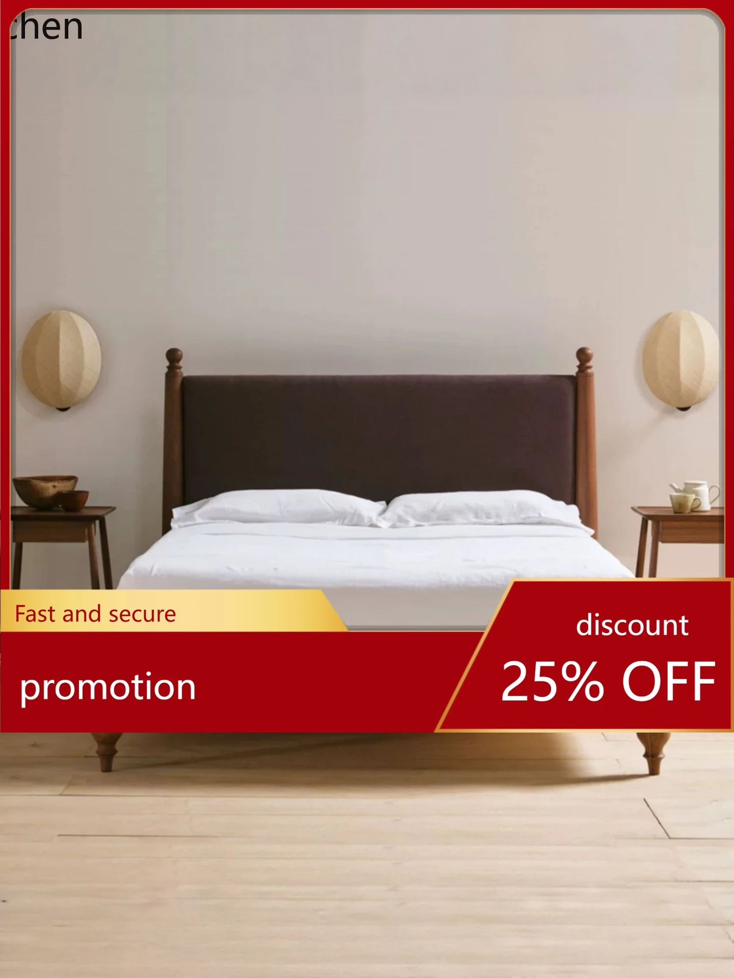 

ZML Solid Wood Bed Master Bedroom Double Bed Upholstered Bed High Backrest