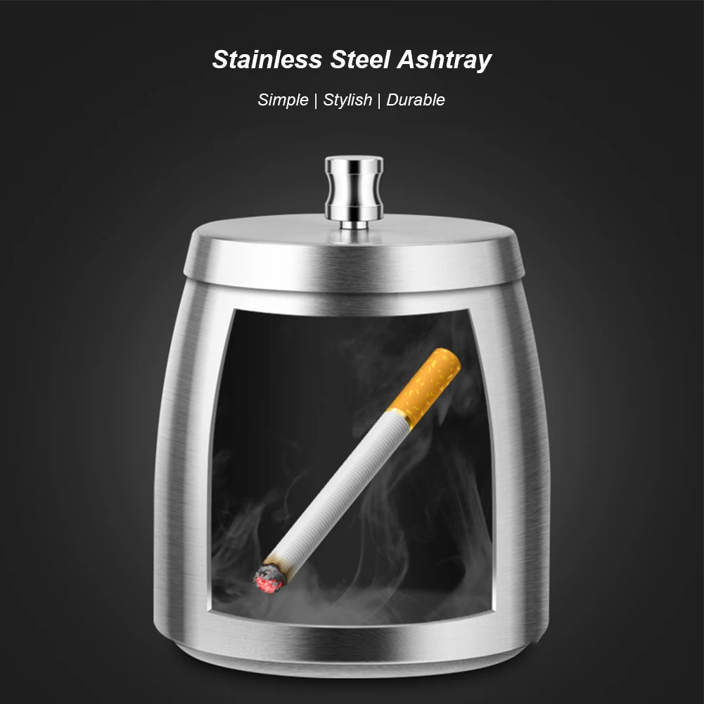 Stainless Steel Ashtray with Lid Smokeless Ashtray Large Capacity Odorless Ash Tray Desktop Smoking Ash Holder Accessories