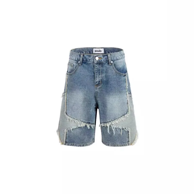 Men's and Women's Autumn Spring Cropped Pants Denim Five-Point Star Patchwork Straight Leg Simple Comfortable Soft Casual Design