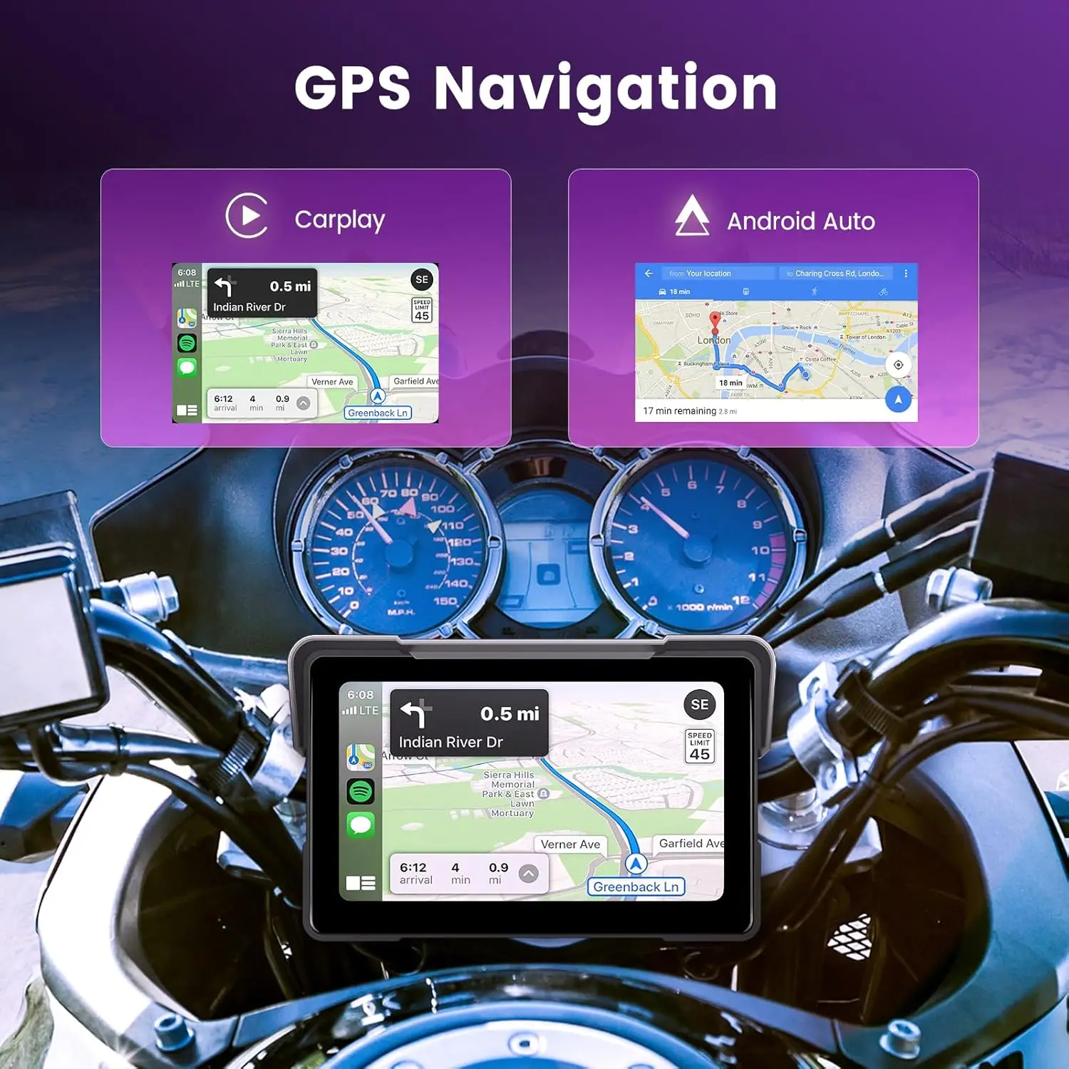 Srnubi Tragbare Motorrad GPS Navigation Wasserdichte Drahtlose Carplay 5/7 "Bildschirm Motorrad Android Auto Bluetooth Monitor DVR – Detail 10