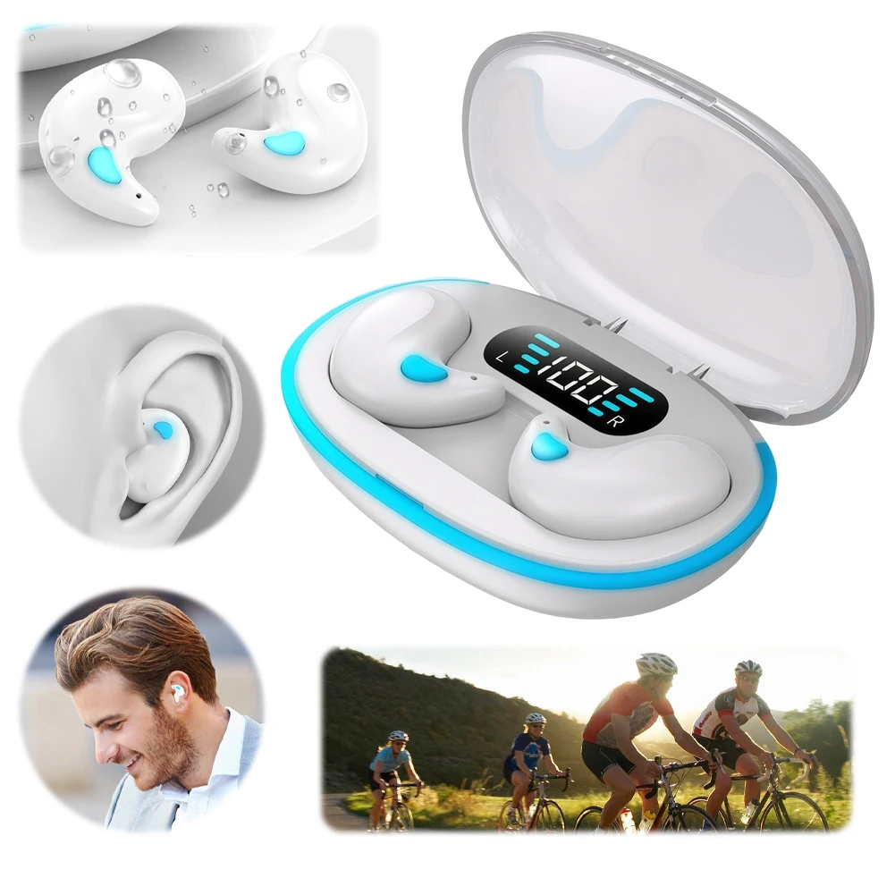 Bluetooth-Compatible 5.3 Stereo Headphones with Charging Case Invisible Sleep Earphones Noise Cancelling for Travel and Business