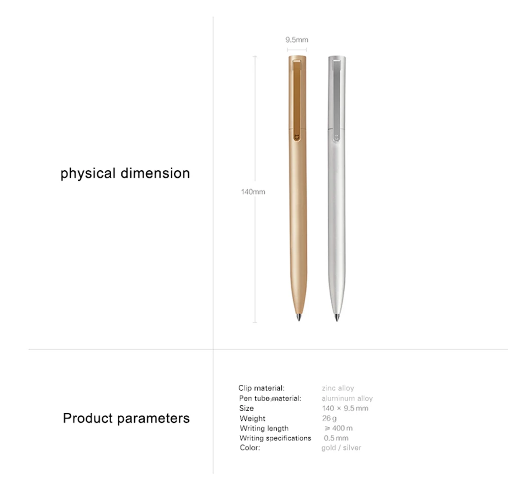 Original xiaomi mijia metal sinal canetas 0.5mm swiss recarga esferográfica caneta preto japão tinta papelaria escola assinatura canetas