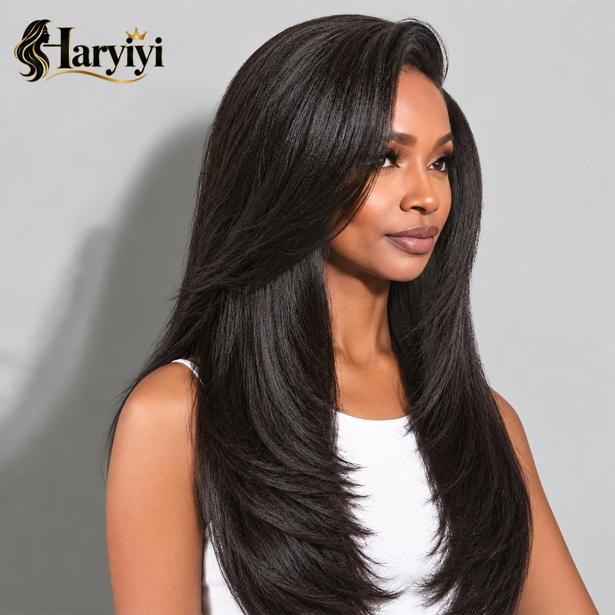 Yaki Straight Human Hair Wigs For Woman Pre Cut 13x4 HD Lace Front Wig Bye Knots 200% Density Kinky Straight Human Hair Wig Pre Plucked With Baby