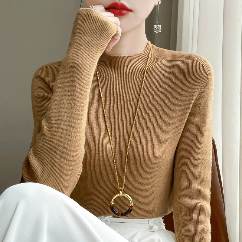 كل مباراة ضئيلة سترة ذات عنق دائرى للنساء الخريف الشتاء مضلع طويلة الأكمام سترة المرأة الدافئة الصلبة البلوز البلوز امرأة