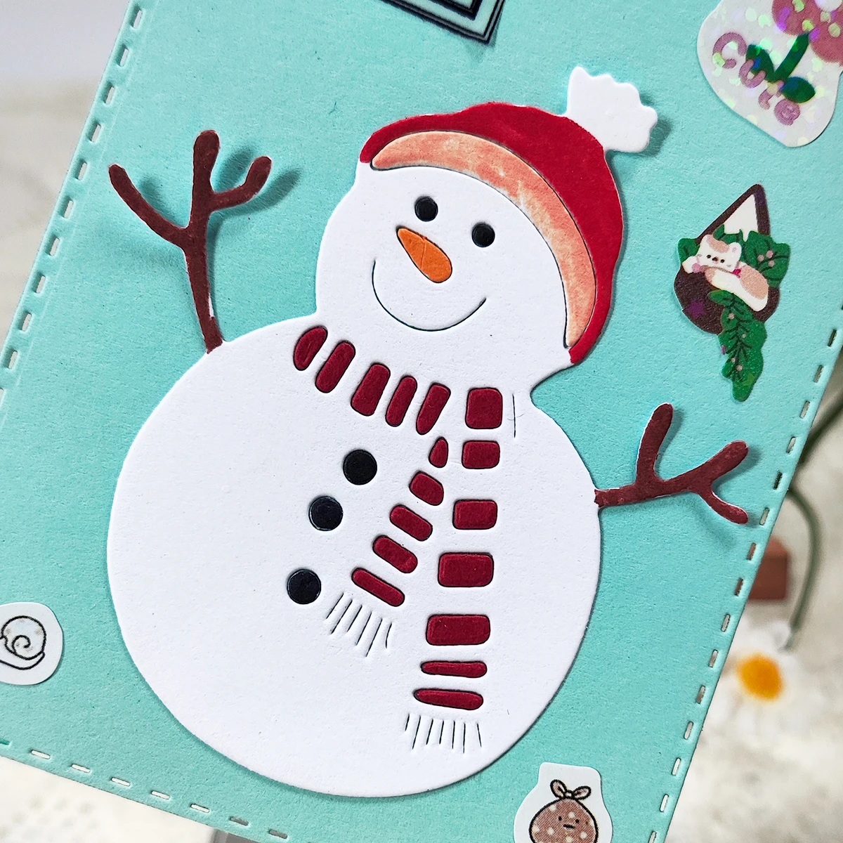 Choinka bałwan i szklana butelka na wino wycinki Scrapbooking Santa Claus Sled przezroczysty znaczek karta DIY rzemiosło Deco