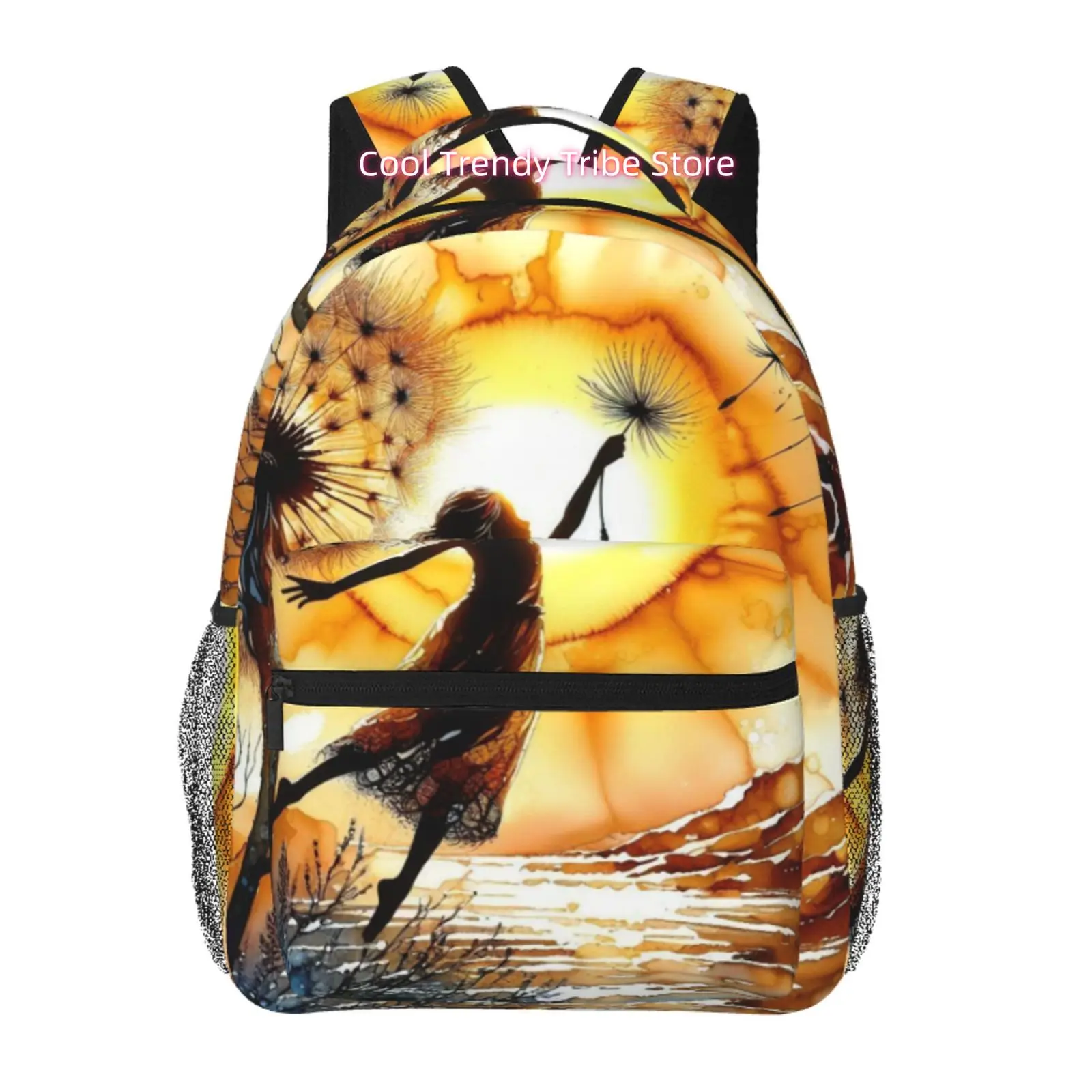 Watercolor Women with Dandelion Print Backpack, Adjustable Shoulder Straps, Oxford Cloth, for Short Trips And Travel