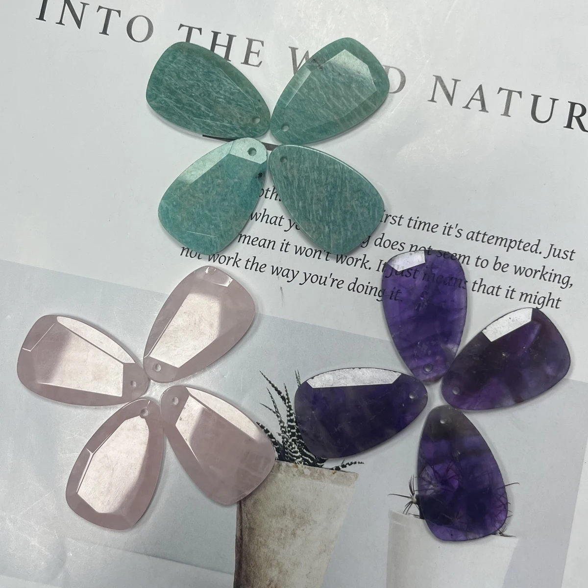 5pcs Natural Stone Pendant Triangle Shape Rose Quartz Amazonite Pendant Charms for Making DIY Jewerly Necklace Accessories 21x33