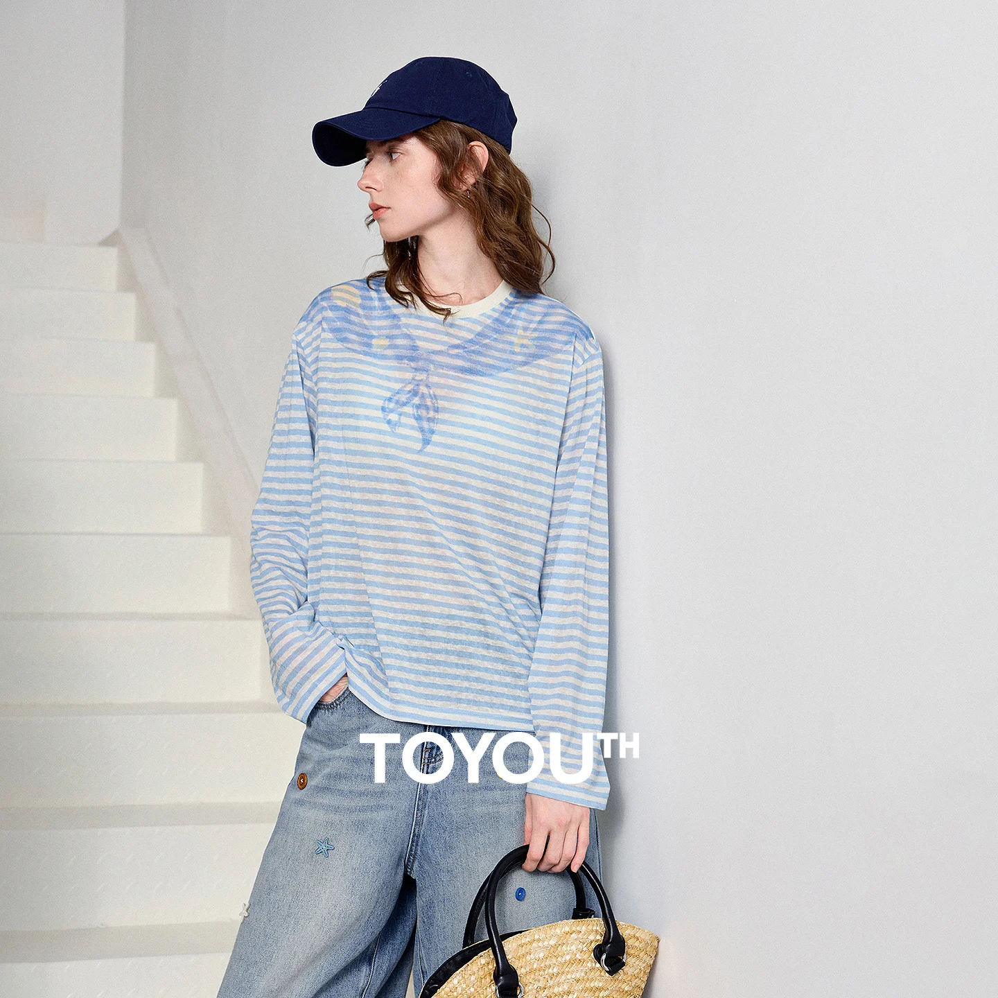 TOYOUTH Women Lyocell T-Shirt 2026 Summer New Urban Nautical Loose Drop Shoulder Print Cape Cover Up Pullover Tops