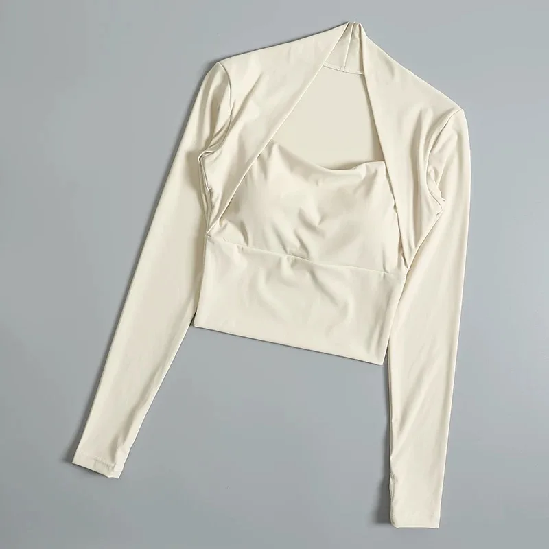 Fitness-Brustpolster-Sporttop für Damen, Langarm-Shirts, Pra Speed Up, kurze elegante Tanz- und Yoga-Kleidung, kleiner Taillenbund, Fitnessstudio – Detail 12