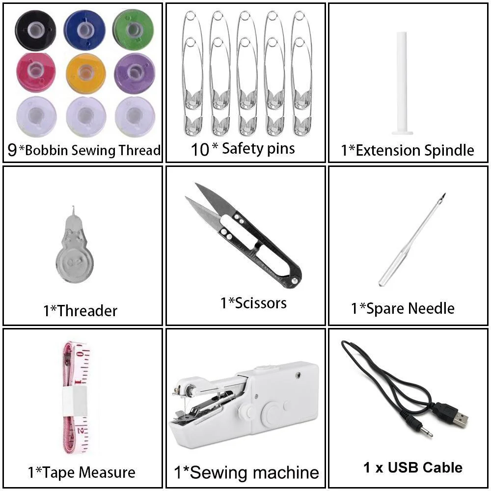 26Pcs Handheld Sewing Machine Set Portable Mini Sewing Machine Electric Stich Tool For Fabric Clothing