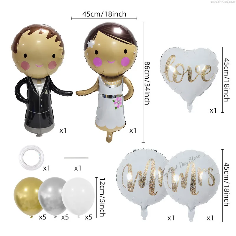 22pcs/Set Wedding Decor Balloon Couple Balloon Foil Balloons Heart Mr and Mrs Balloon Set Engagement Wedding Party Decor