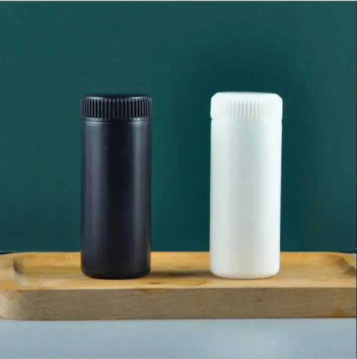 50pcs 60ml Black White Plastic Storage Bottles Factory Round Baby Powder Emballage Empty Cans Split Charging Pearl Packaging New