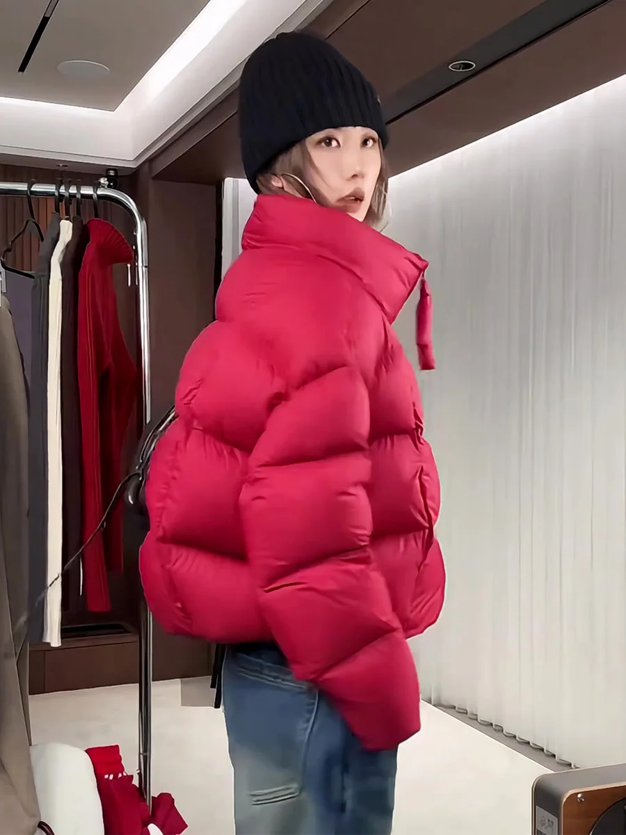 Piumino Rosso da Donna Inverno 2026 Nuovo Modello Nazionale con Collo Alto 90% Piuma d'Oca Bianca Caldo Cappotto Imbottito con Zip Casual...