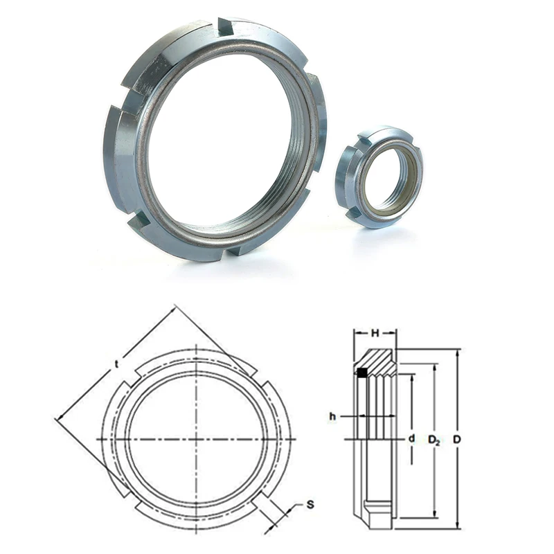 M10-M20M45-M100 GUK Anti-loosening Self-locking Round Nut Nylon Non-return Lock Nut Slotted Tight Groove Galvanized Carbon Steel