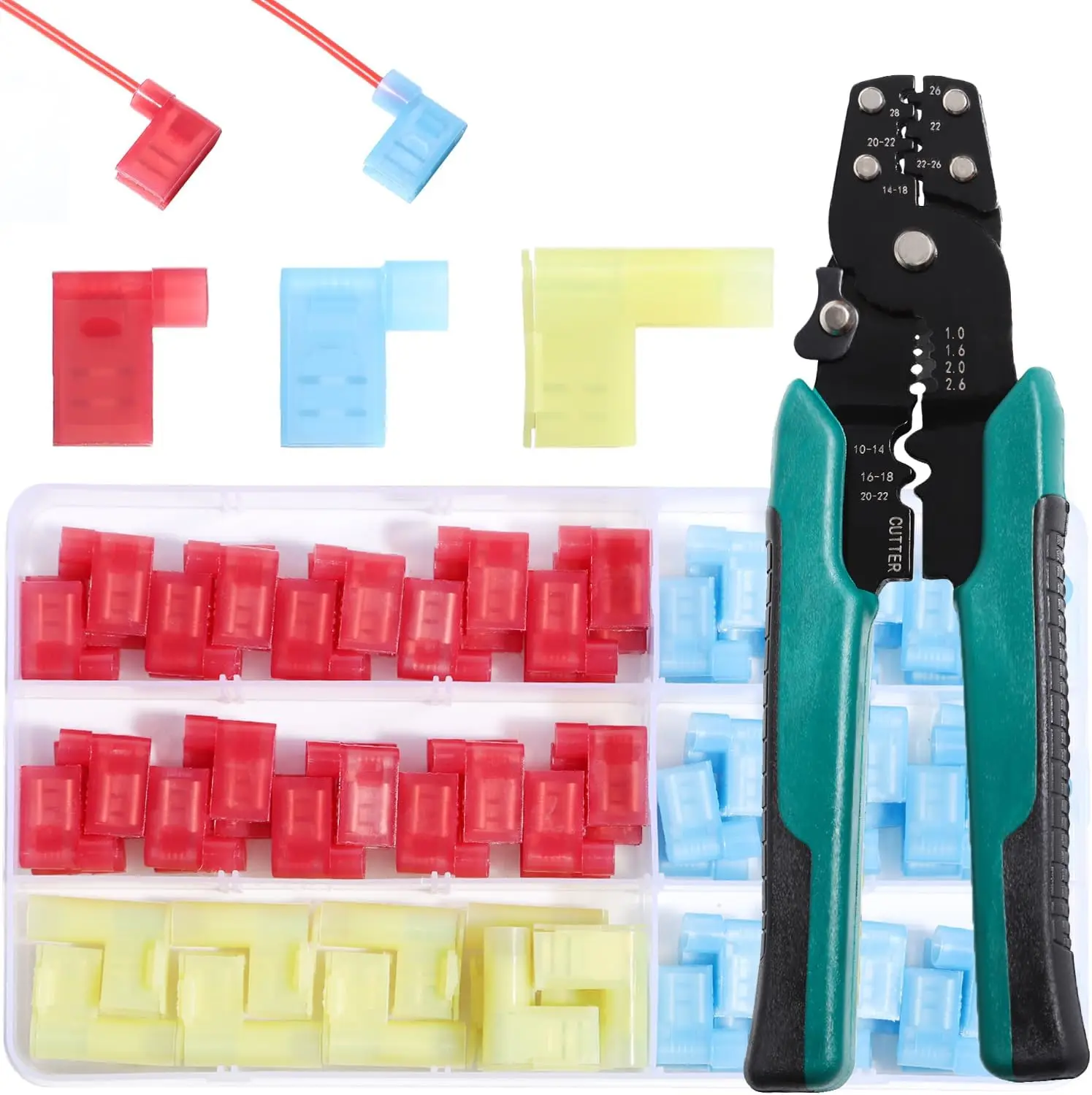 

80Pcs Right Angle Spade Connector 22-16 16-14 12-10AWG Crimper Crimping Tool Nylon Quick Disconnect Flag Terminal 90