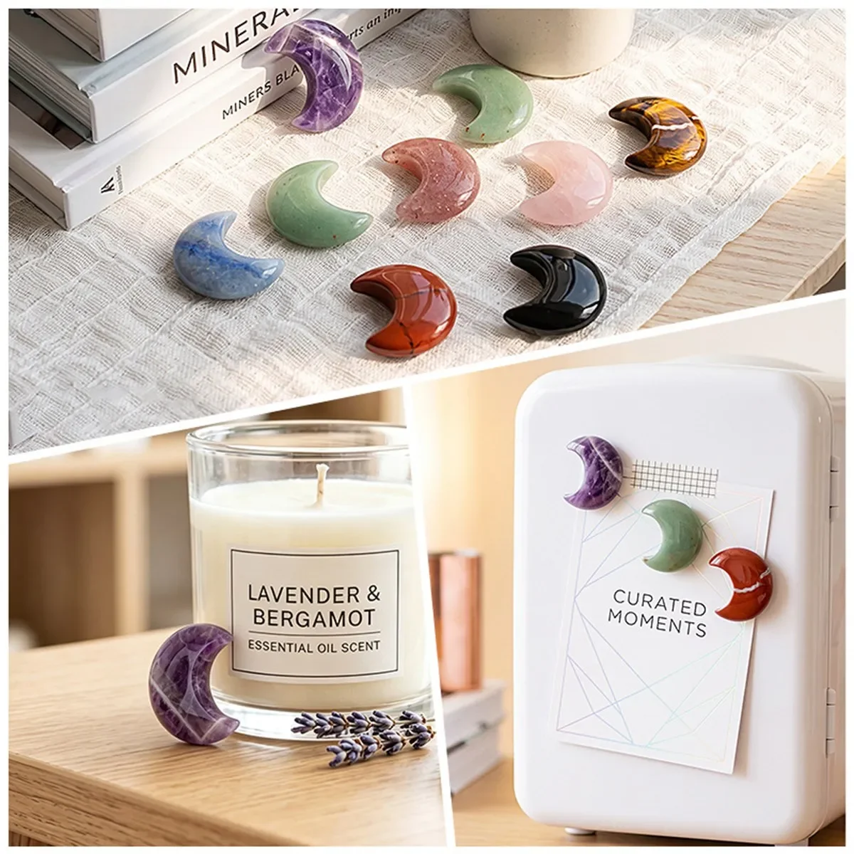 JOYAGIFT 6PCS 30MM Polished Moon Carved Stone Mini Crescent Figurine Crystal for Meditation Witchcraft Home Table Decoration