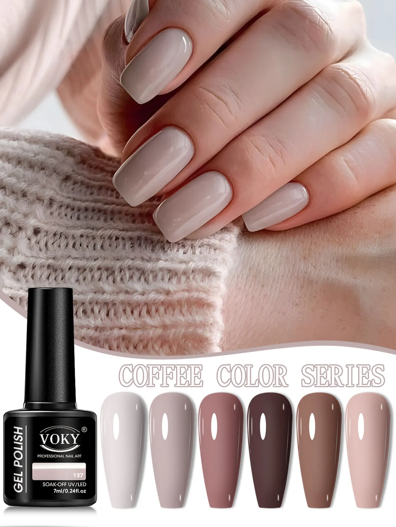 ชุดยาทาเล็บเจล VOKY Autumn, 6 สี ลอกออกได้ ดีไซน์ทำเล็บด้วยแสงยูวี ของขวัญสำหรับการดูแลเล็บของผู้หญิง