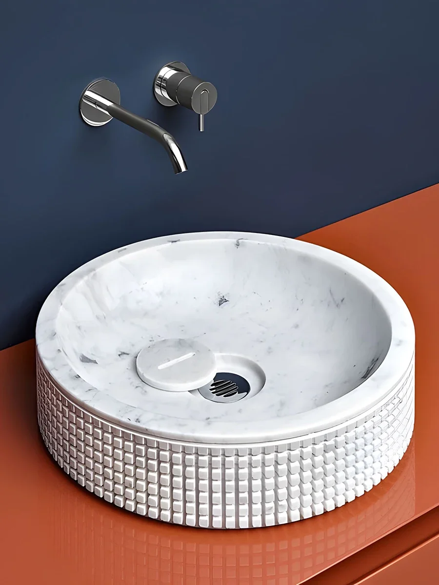 

Nordic light luxury creative marble wash basin can be customized balcony bathroom washbasin villa hotel countertop