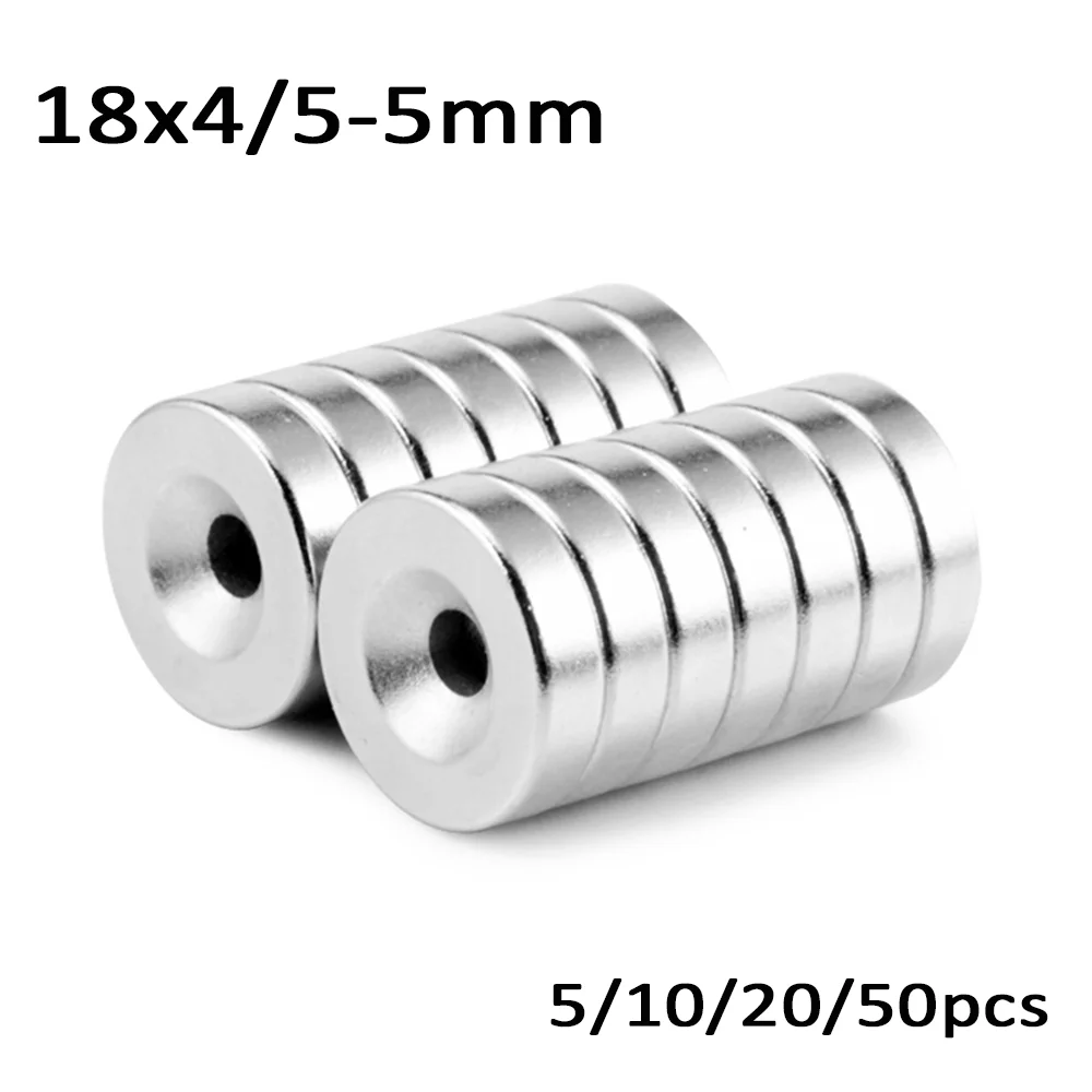 

5/10/20/50pcs Strong Round Magnets with Hole 18x4/5-5mm NdFeB Neodymium Powerful Disc imanes Rare Earth Fridge Stickers Magnets