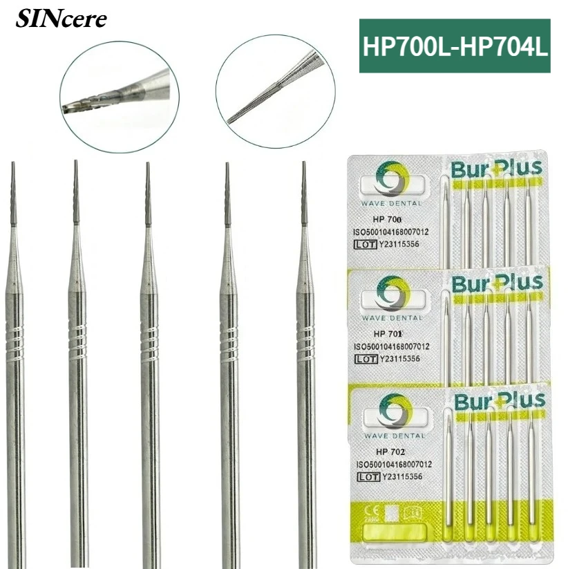 5Pcs 2.35mm Dental Carbide Burs Dentistry Drill Tapered Fissure Head Long Low Speed Bur  HP702L HP703L HP704L Dentist Materials