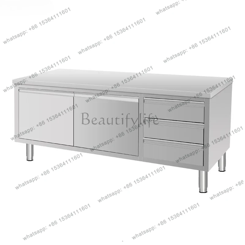 Stainless Steel Commercial Cabinet Kitchen Worktop with Sliding Door and Drawer Storage Cabinet