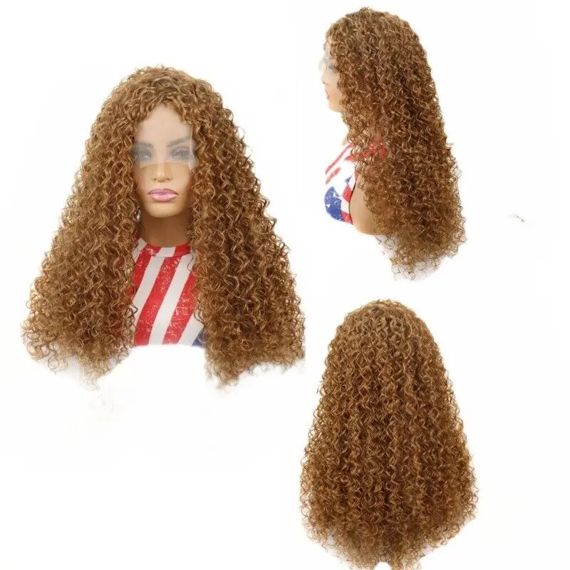 

Ladies Curly Wig Synthetic Hair Full Wig Front Lace Dark Golden Women Party Wig