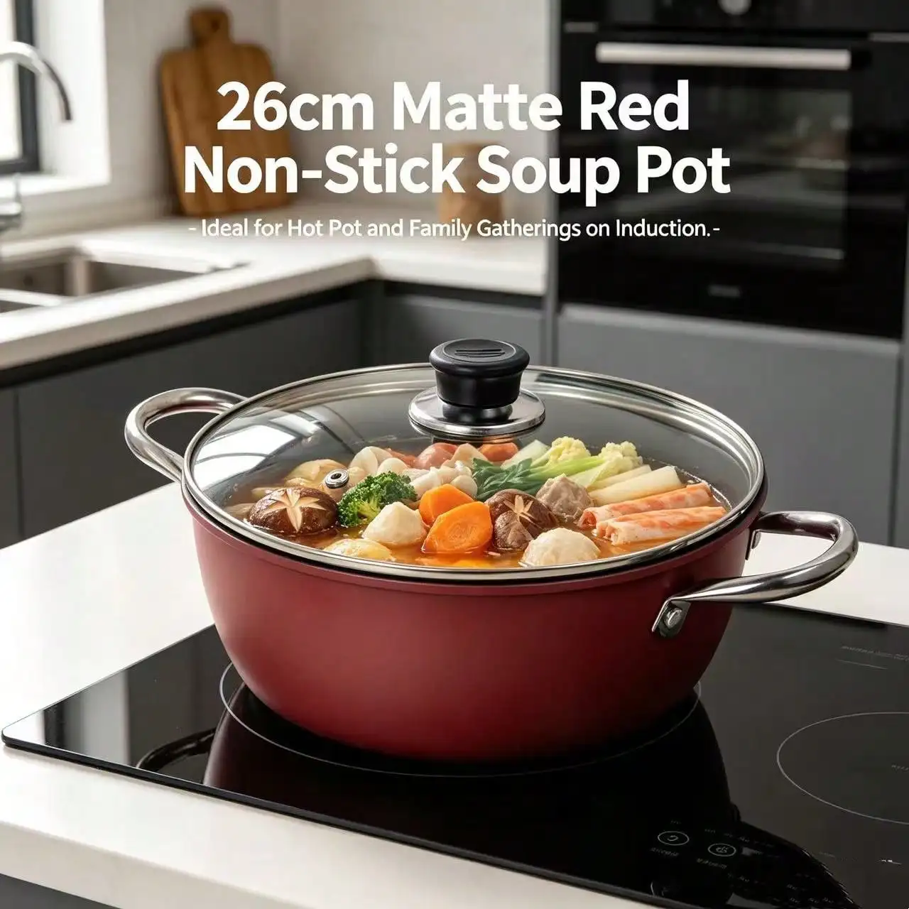 Household Non-Stick Soup Pot, Steaming And Stewing All-In-One Pot, Double Handles, Suitable For Frying, Stir-Frying, Cooking Noodles, Making Porridge, And Cooking On Induction Cookers Or Gas Stoves.