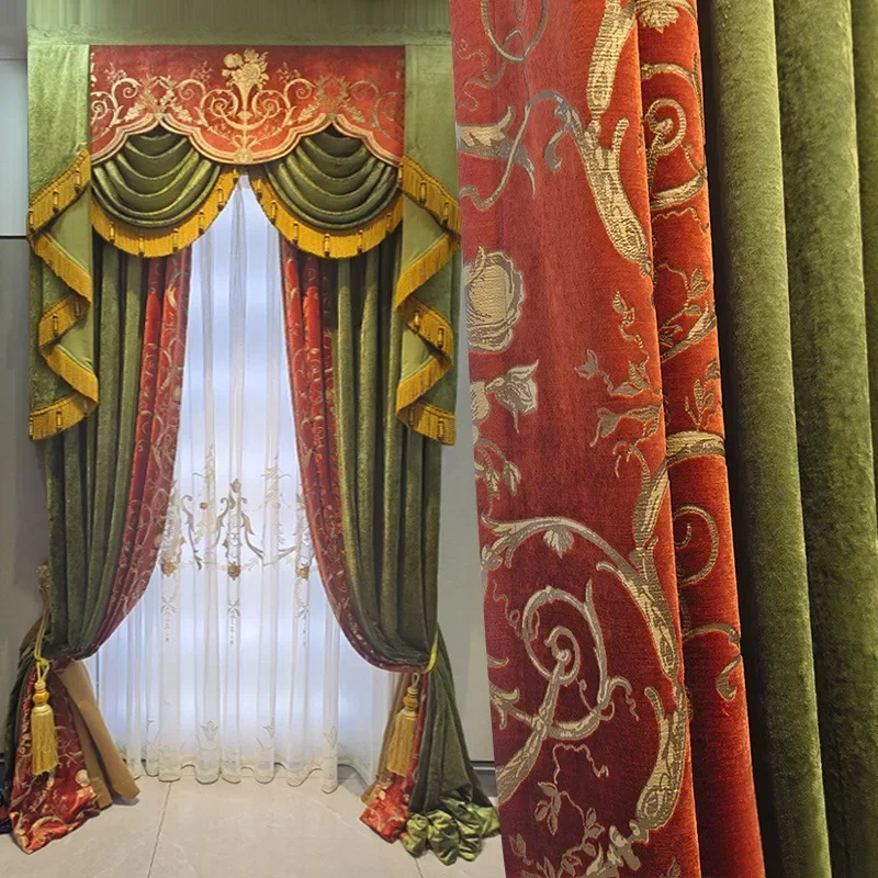 European-style Curtains Luxury High-end Living Room Bedroom High Blackout Embroidery Tassel Bedroom Light Luxury Floor