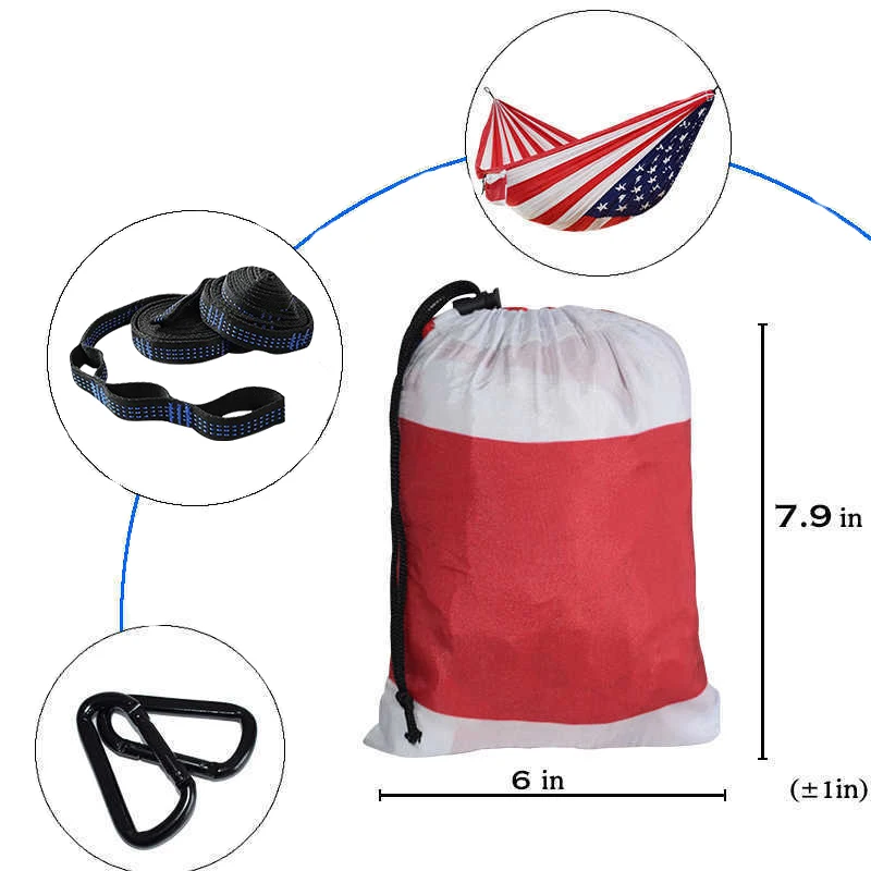 Printed USA Flag Style 260x140cm Single Double Camping Hammock with Tree Strap Portable Travel Hammock for Independence day Gift