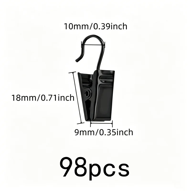 98 pcs Silver Open-End Design Open Curtain Hooks, great for Small Item Hanging, Rust Resistant Metal, Living Room Curtains